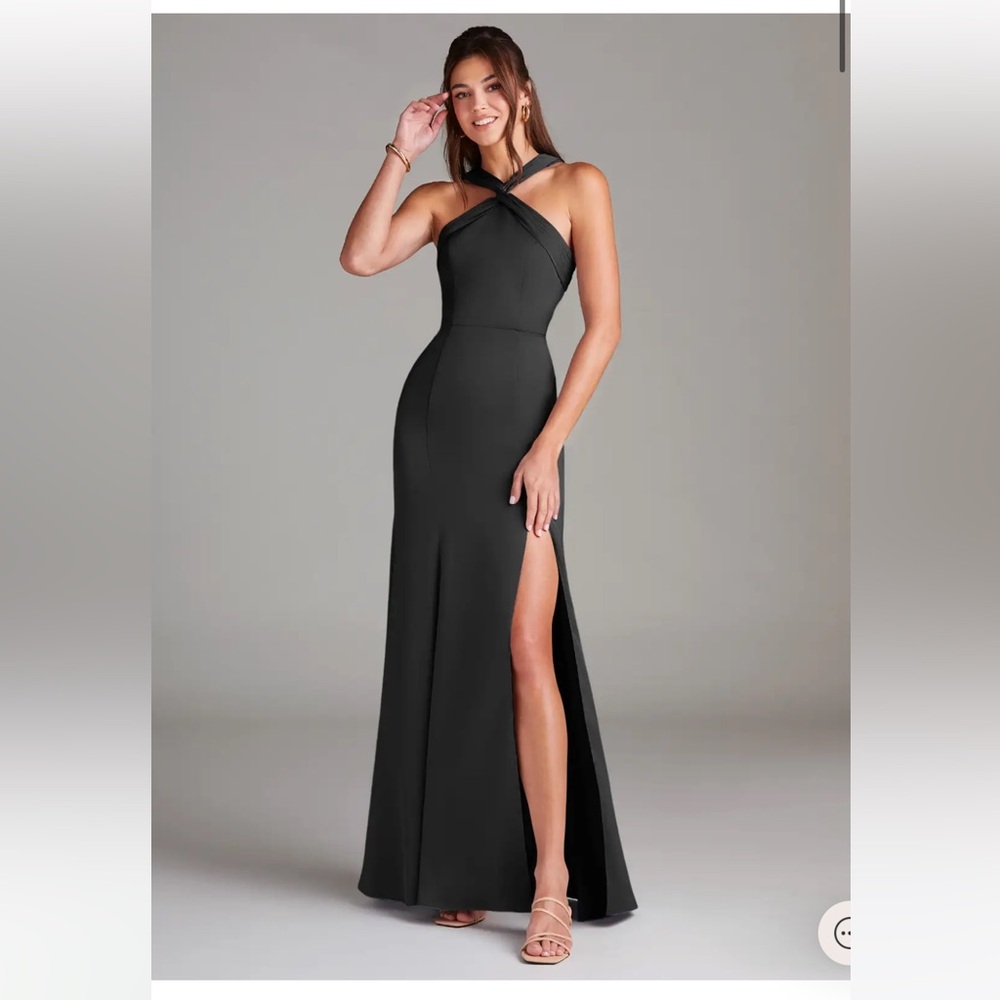Azazie Rue Black Dress with Halter Neckline and Slit